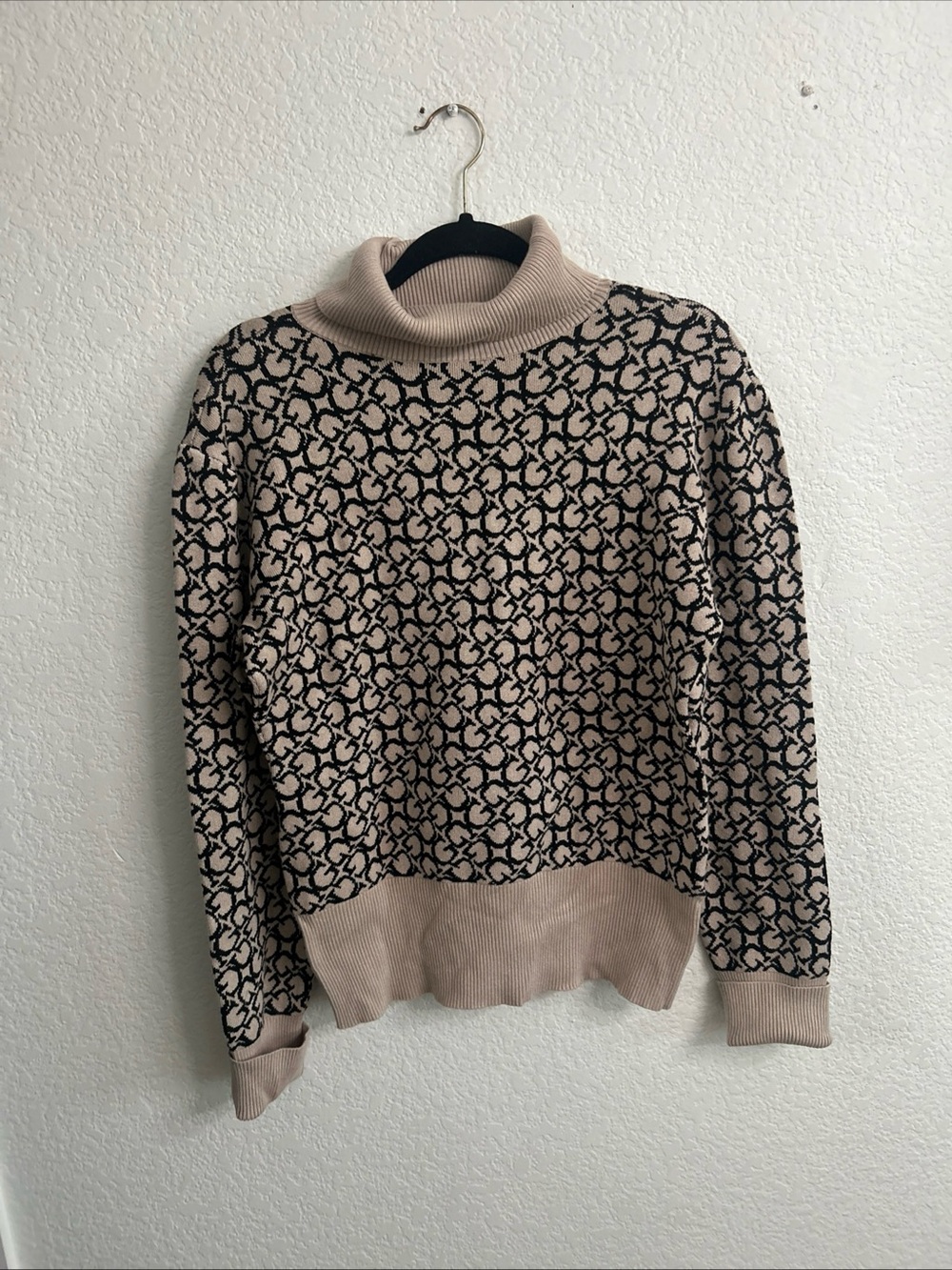 Guess Beige and Black Monogram Turtleneck Sweater